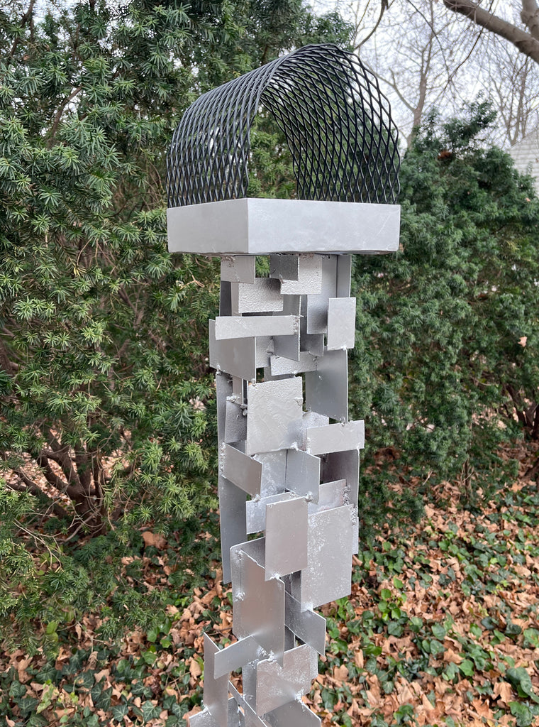 Build Series Modern Bird Feeder No. 32 in welded steel with Rustoleum Metallic Silver finish