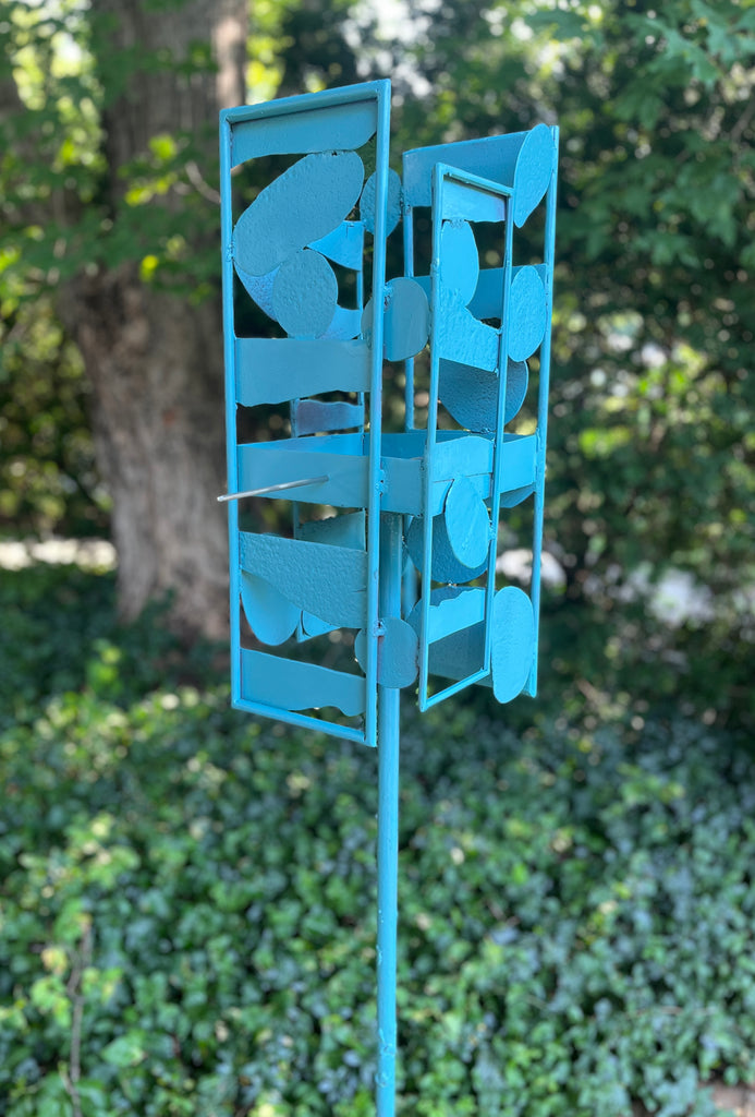 Sculptural Modern Bird Feeder in Vintage Teal - Welded Steel and stainless steel -  Freestanding unique modern garden art