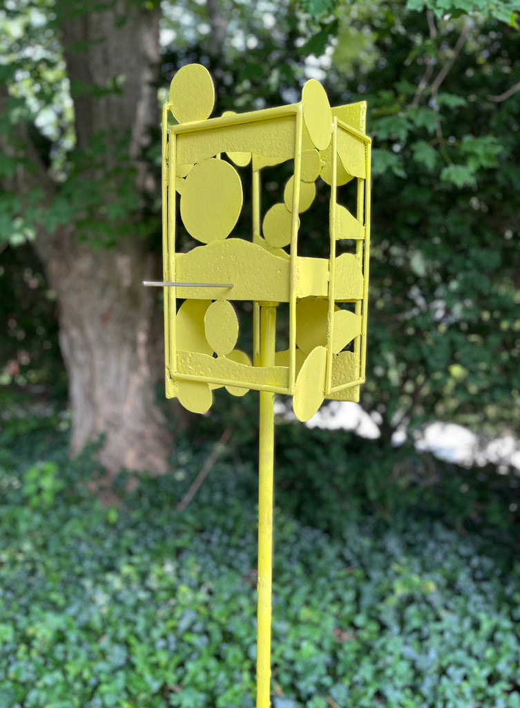Sculptural Modern Bird Feeder in Lemongrass - Welded Steel and stainless steel -  Freestanding unique modern garden art
