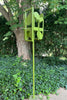 Sculptural Modern Bird Feeder in Eden Green / Avocado - Welded Steel and stainless steel -  1970s Inspired Freestanding unique modern garden art