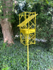 Abstract Sculptural Artistic Modern Bird Feeder in Welded Steel and Stainless Steel with Yellow spray enamel finish