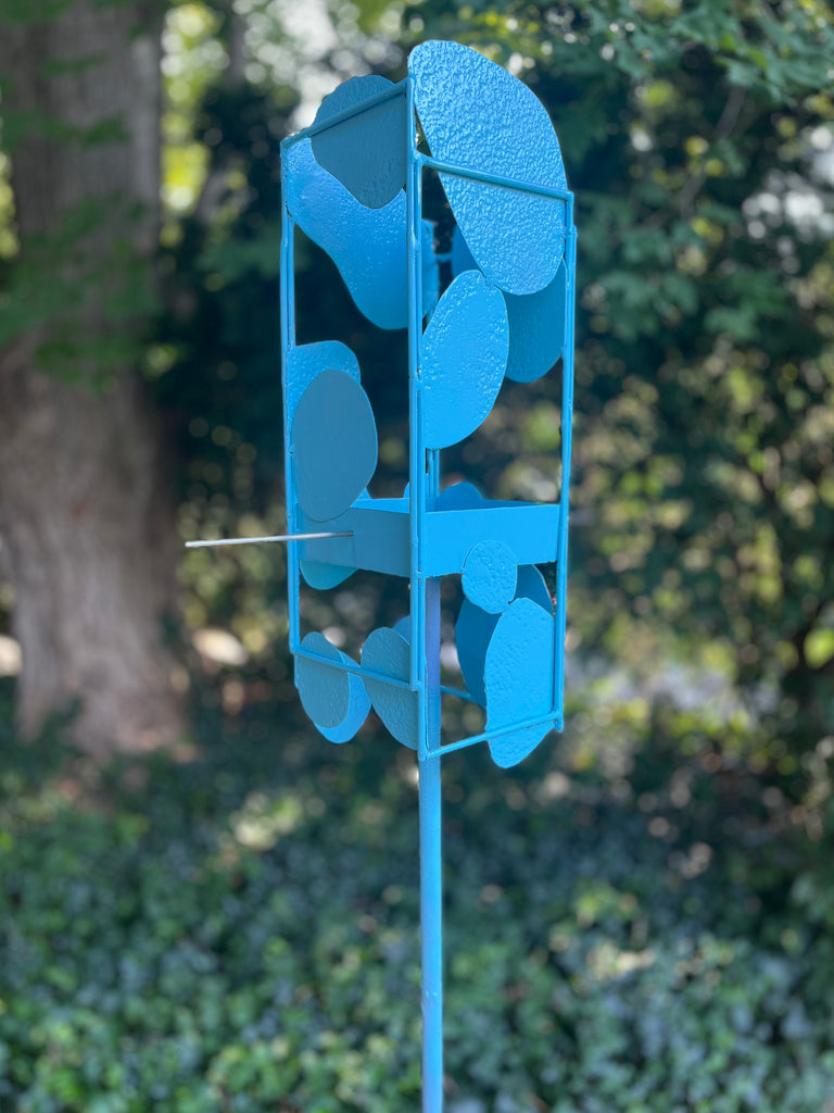 Sculptural Modern Bird Feeder in Aqua Blue - Welded Steel and stainless steel -  Freestanding unique modern garden art