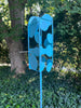 Sculptural Modern Bird Feeder in Aqua Blue - Welded Steel and stainless steel -  Freestanding unique modern garden art