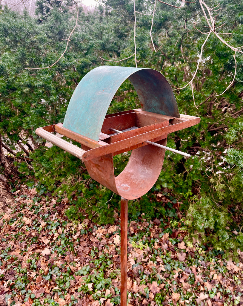 Sculptural Modern Bird Feeder #428 in Welded Steel, Stainless Steel and Copper