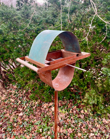 Sculptural Modern Bird Feeder #428 in Welded Steel, Stainless Steel and Copper Sculptural Modern Bird Feeder #428 in Welded Steel, Stainless Steel and Copper