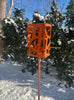 Freestanding Modern Bird Feeder finished in Cinnamon - Hand crafted welded steel and stainless steel garden art