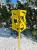 Freestanding Modern Bird Feeder finished in Lemon Yellow - Hand crafted welded steel and stainless steel garden art