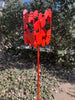 Abstract Modern Bird Feeder in Fire Orange - Welded Steel and aluminum - Freestanding garden art