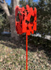 Abstract Modern Bird Feeder in Fire Orange - Welded Steel and aluminum - Freestanding garden art