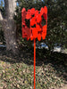 Abstract Modern Bird Feeder in Fire Orange - Welded Steel and aluminum - Freestanding garden art