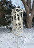 Freestanding Modern Bird Feeder finished in Heirloom White - Hand crafted welded steel and stainless steel garden art