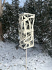 Freestanding Modern Bird Feeder finished in Heirloom White - Hand crafted welded steel and stainless steel garden art