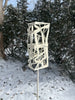 Freestanding Modern Bird Feeder finished in Heirloom White - Hand crafted welded steel and stainless steel garden art