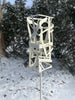 Freestanding Modern Bird Feeder finished in Heirloom White - Hand crafted welded steel and stainless steel garden art