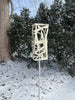 Freestanding Modern Bird Feeder finished in Heirloom White - Hand crafted welded steel and stainless steel garden art