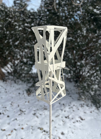 Freestanding Modern Bird Feeder finished in Heirloom White - Hand crafted welded steel and stainless steel garden art Freestanding Modern Bird Feeder finished in Heirloom White - Hand crafted welded steel and stainless steel garden art