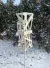 Freestanding Modern Bird Feeder finished in Heirloom White - Hand crafted welded steel and stainless steel garden art