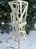 Freestanding Modern Bird Feeder finished in Heirloom White - Hand crafted welded steel and stainless steel garden art