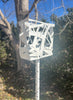 Freestanding Sculptural Modern Bird Feeder in Gloss White - Hand crafted welded steel and stainless steel garden art