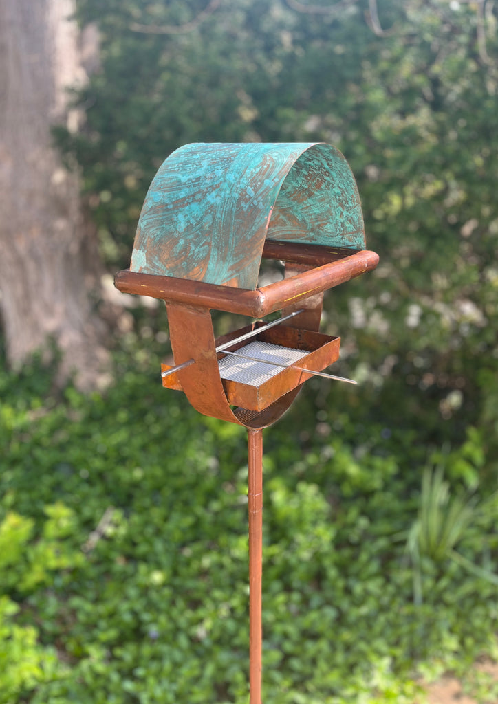 Sculptural Modern Bird Feeder #429 in Welded Steel, Stainless Steel and Copper