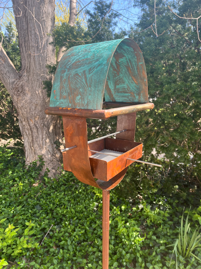 Sculptural Modern Bird Feeder #430 in Welded Steel, Stainless Steel and Copper