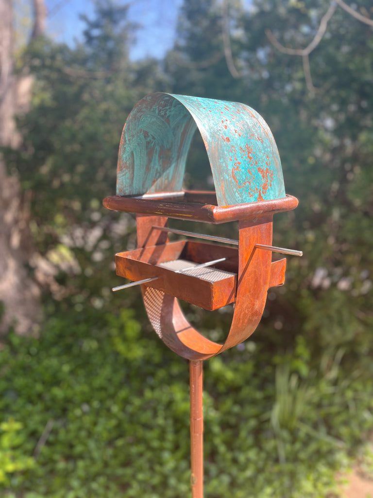 Sculptural Modern Bird Feeder #431 in Welded Steel, Stainless Steel and Copper
