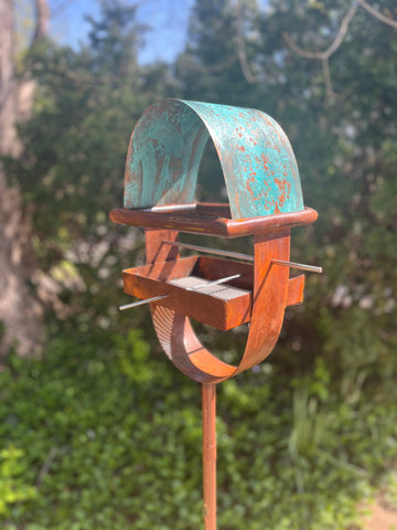 Sculptural Modern Bird Feeder #431 in Welded Steel, Stainless Steel and Copper Sculptural Modern Bird Feeder #431 in Welded Steel, Stainless Steel and Copper