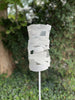 'Spin' Modern Bird Feeder #3 - perforated steel with white enamel finish