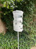 'Spin' Modern Bird Feeder #3 - perforated steel with white enamel finish