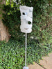 'Spin' Modern Bird Feeder #3 - perforated steel with white enamel finish