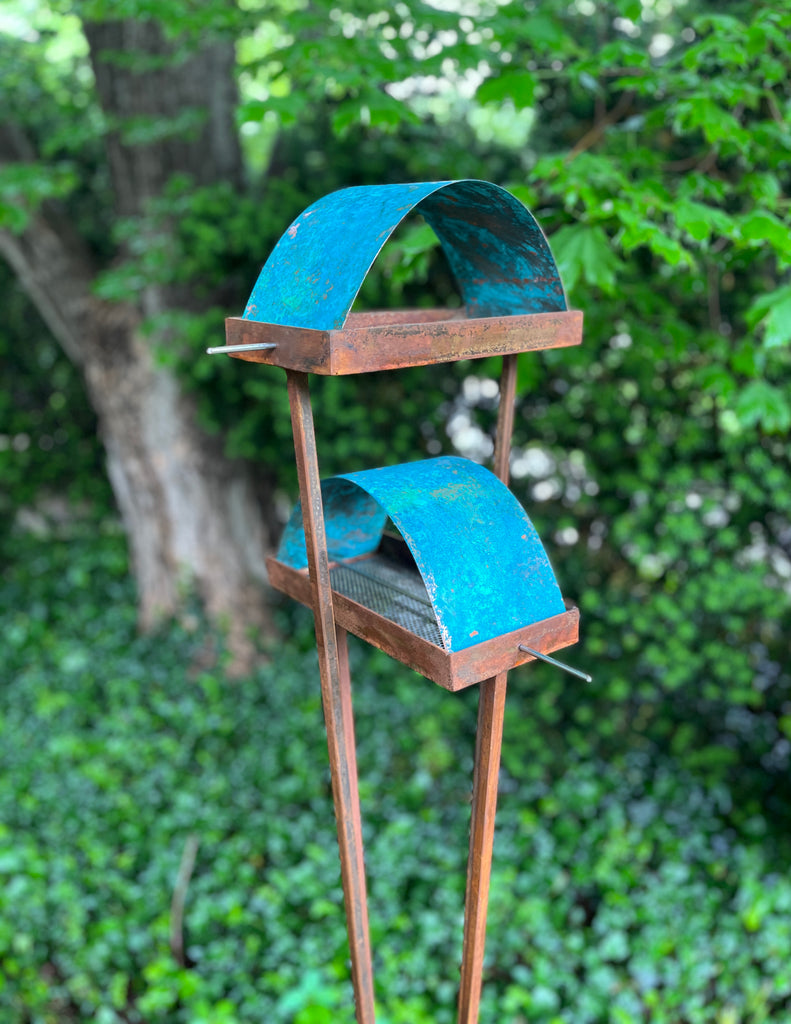 Sculptural Modern Bird Feeder #440 in Welded Steel, Stainless Steel and Copper