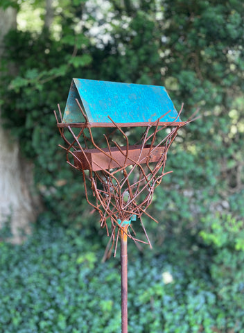 Sculptural Modern Bird Feeder #442 in Welded Steel, Stainless Steel and Copper Sculptural Modern Bird Feeder #442 in Welded Steel, Stainless Steel and Copper