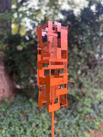 Pop Modern Bird Feeder #4 in Welded Steel with Rustic Orange Enamel finish Pop Modern Bird Feeder #4 in Welded Steel with Rustic Orange Enamel finish
