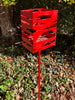 Modern Bird Feeder in Welded Steel and Stainless Steel with Red Pepper spray enamel finish