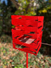 Modern Bird Feeder in Welded Steel and Stainless Steel with Red Pepper spray enamel finish