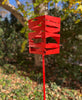 Modern Bird Feeder in Welded Steel and Stainless Steel with Red Pepper spray enamel finish