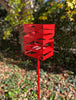 Modern Bird Feeder in Welded Steel and Stainless Steel with Red Pepper spray enamel finish