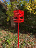 Modern Bird Feeder in Welded Steel and Stainless Steel with Red Pepper spray enamel finish