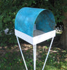 Twist Series welded steel Bird Feeder - White enamel finish with turquoise patina copper roof