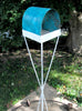 Twist Series welded steel Bird Feeder - White enamel finish with turquoise patina copper roof