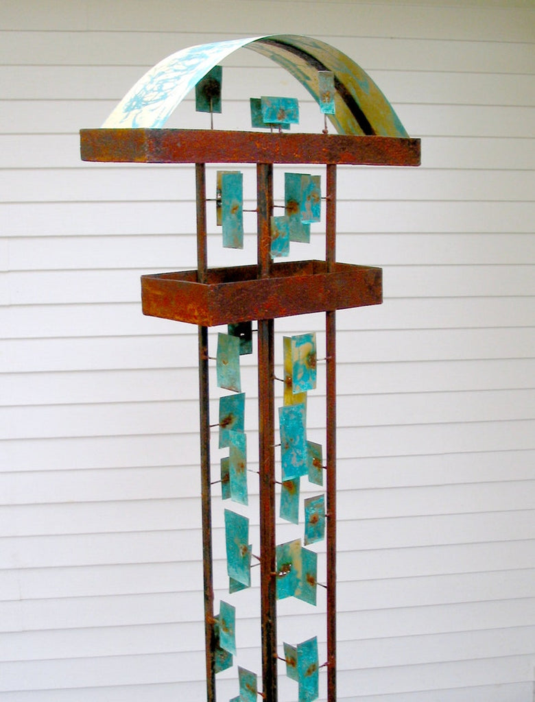Welded Steel and Copper Bird feeder No. 374 - Freestanding artistic modern garden art