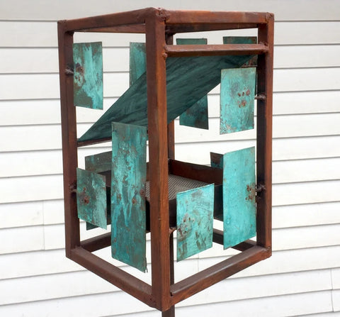 Mid-Century Modern Bird Feeder in Welded Steel and Copper Mid-Century Modern Bird Feeder in Welded Steel and Copper