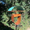 Modern Bird Feeder #453 in Welded Steel and Copper with Natural Patina