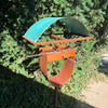 Modern Bird Feeder #453 in Welded Steel and Copper with Natural Patina