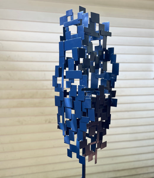 Abstract Modern Bird Feeder in Midnight Blue - Welded Steel and aluminum - #410 - Freestanding unique modern garden art