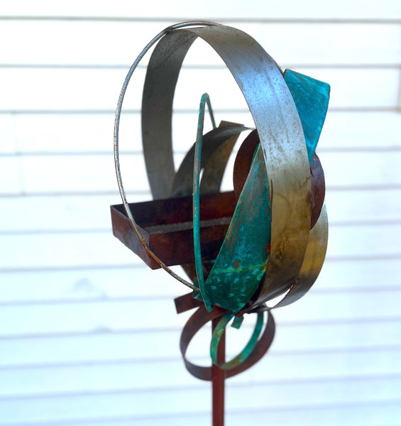 Modern Bird Feeder in Welded Steel, Copper, Stainless Steel - #411 -Freestanding unique modern garden art