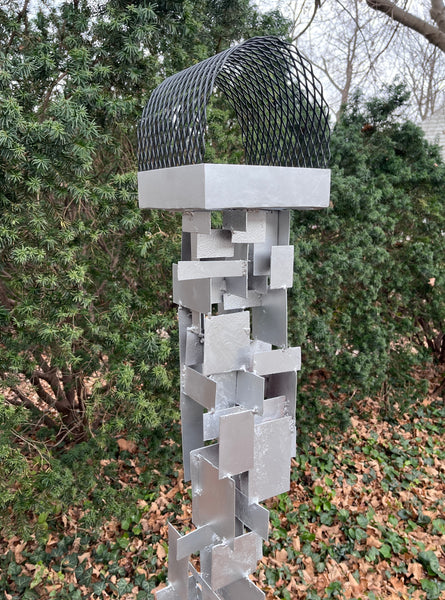 Build Series Modern Bird Feeder No. 32 in welded steel with Rustoleum Metallic Silver finish