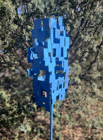 Abstract Modern Bird Feeder in Wildflower Blue - Welded Steel and aluminum - "Birdle" series #6 - Freestanding unique modern garden art