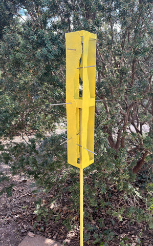 Sculptural Modern Bird Feeder #422 in Welded Steel and Stainless Steel with Yellow spray enamel finish
