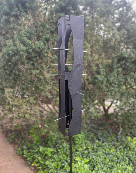 Sculptural Modern Bird Feeder #425 in Welded Steel and Stainless Steel with Flat Black Spray Enamel Finish